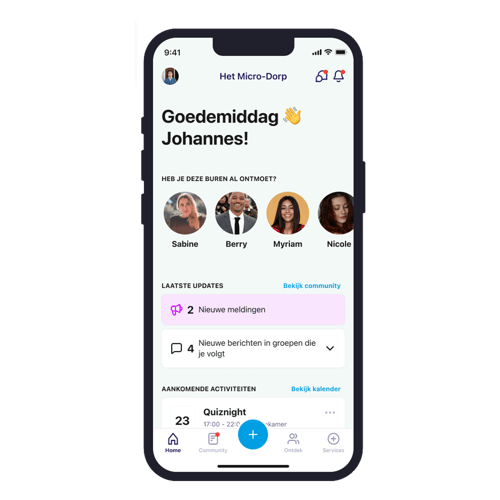 Homepagina van de Area of People app