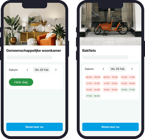 Voorbeeld hoe je een reservering kan maken via de community app van Area of People